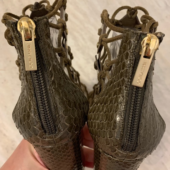 Jimmy Choo Green Snake Skin Block Heeled Sandals Sz 40 - Picture 7 of 9
